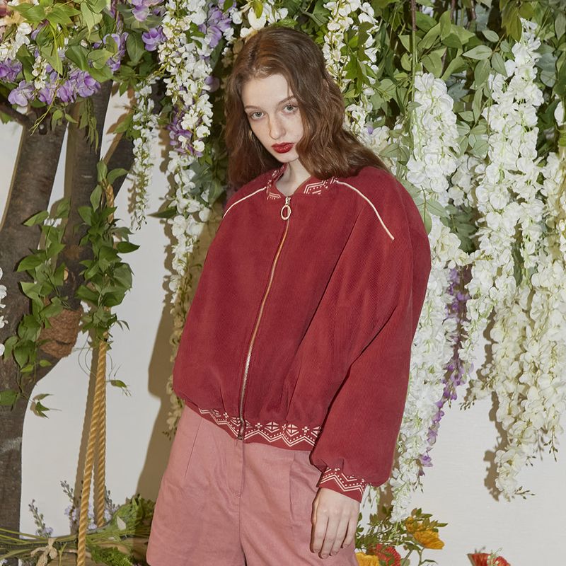 Flower Embroidered Corduroy Jumper