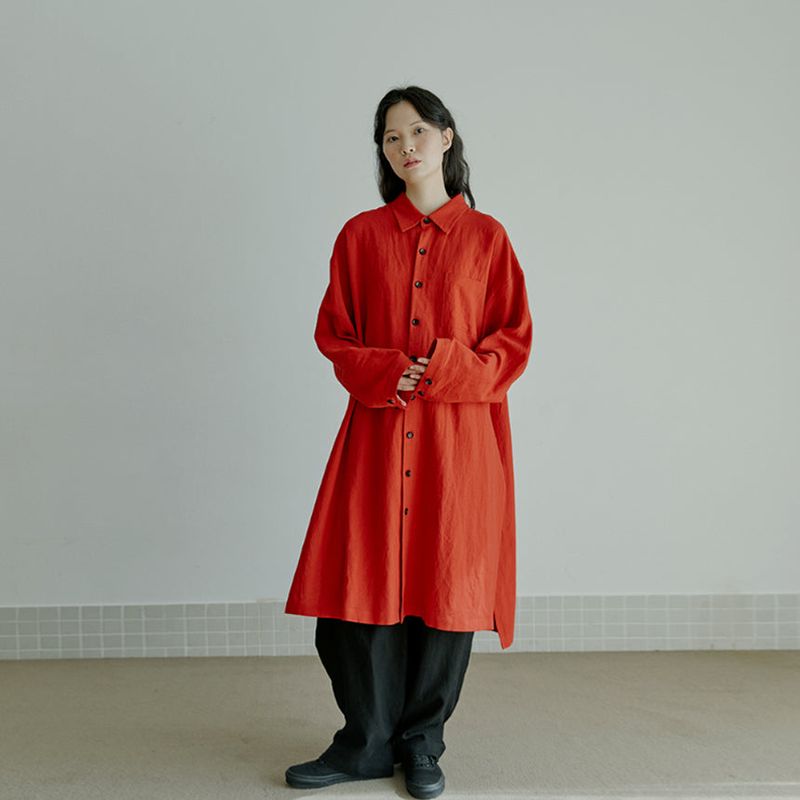 malen（マレン）の「unisex linen long shirts red（Tops）」