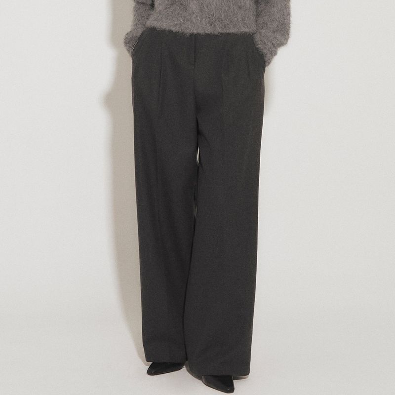 AWE BORN US（アボンアス）の「WOOL DOUBLE PLEATED SLACKS [CHARCOAL]（Pants）」