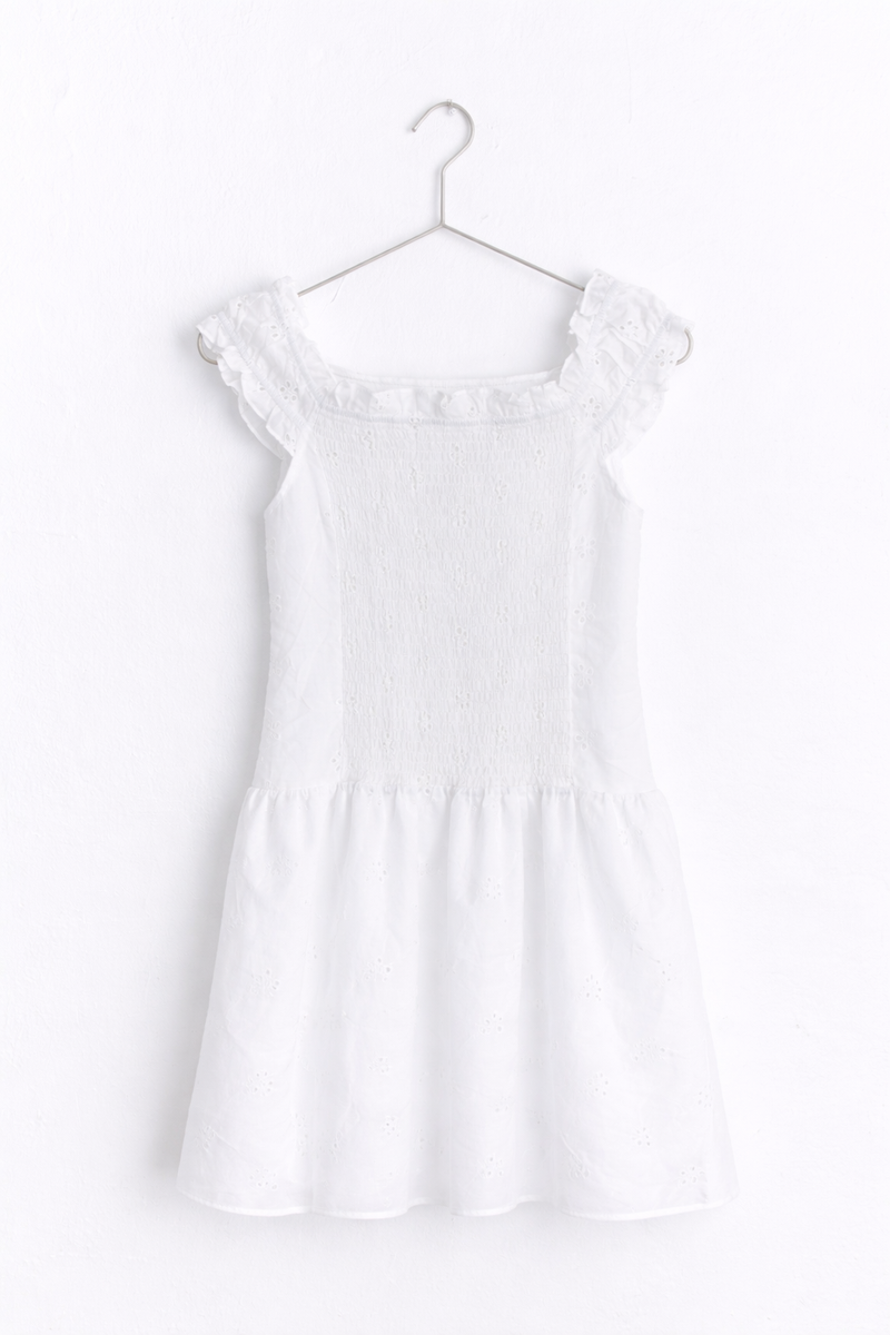 flower frill eyelet mini-dress