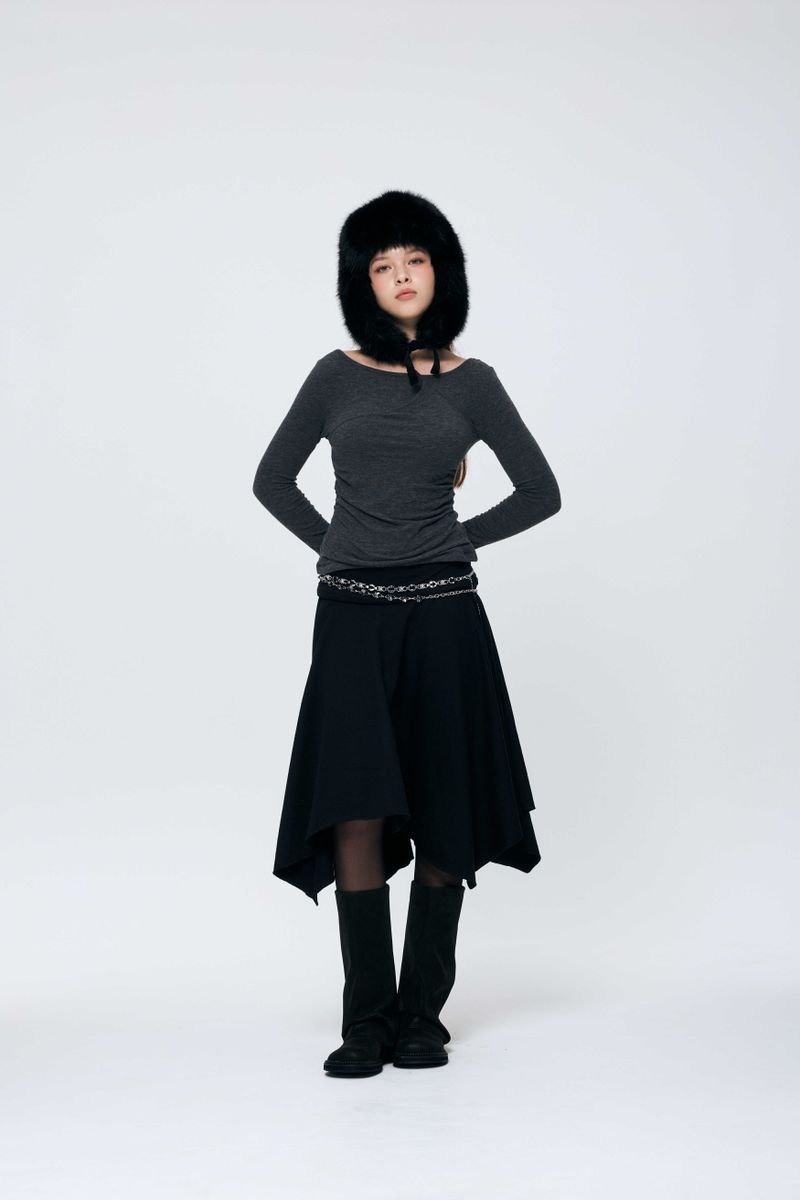 MUREN SHIRRING TOP / CHARCOAL