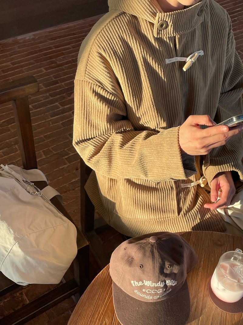 Ribbed Corduroy Duffle Coat (3 Colors)