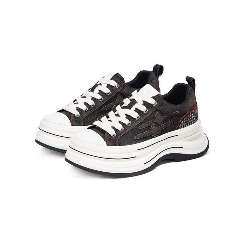 KILLWINNER（キルウィナー）の「KILLWINNER Lihuo Series Canvas Shoes, Black and Red Platform Casual Shoes（Shoes）」