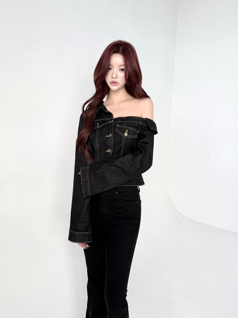 1707. One shoulder denim bl