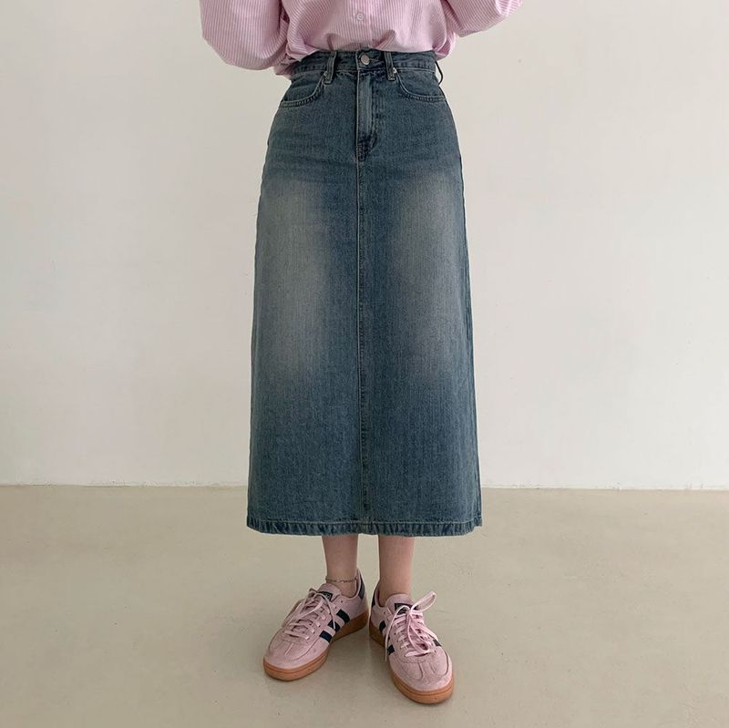 [BELLIDE MADE] SLIT LONG DENIM SKIRT