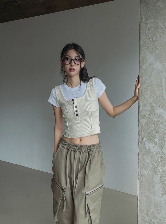Windy Bret Button Ribbed Sleeveless