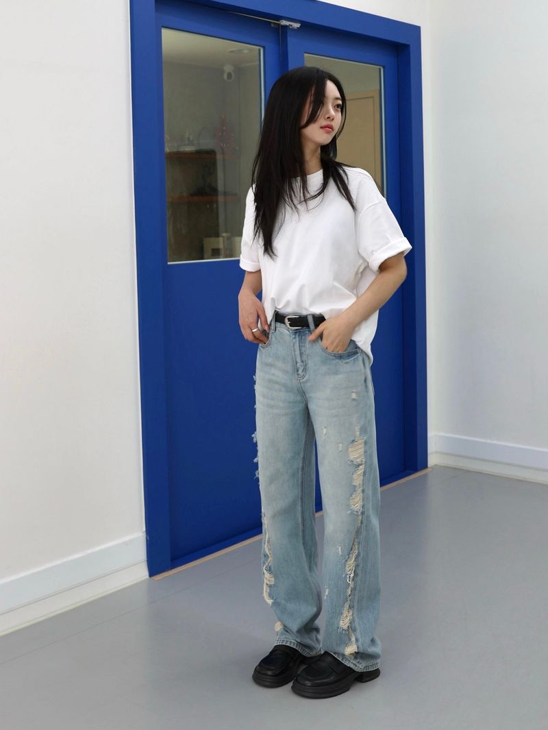 TEEN DESTROYED SLIM WIDE DENIM code 26231