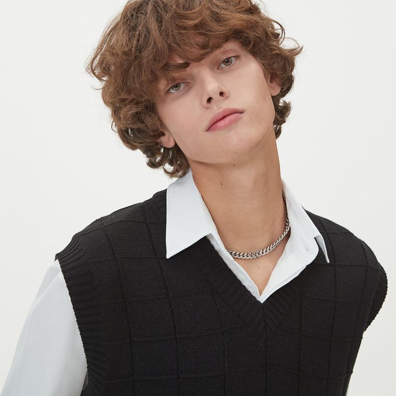 BLOCK LINK KNIT VEST_BLACK