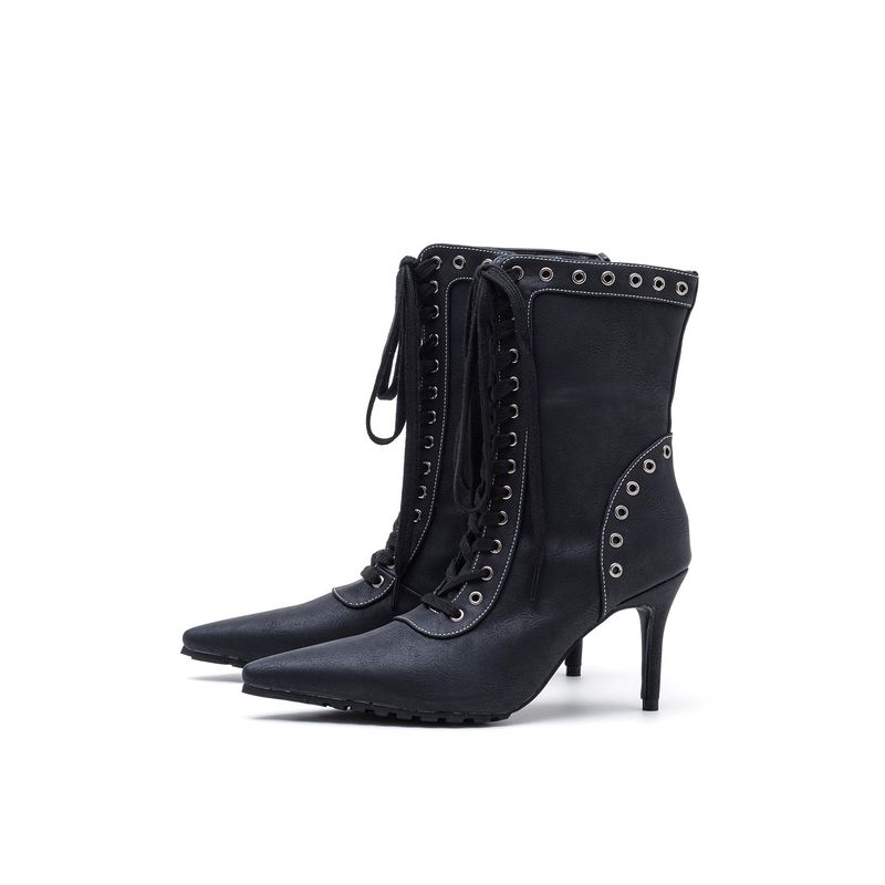 Eyelet Lace-Up Walker Heel(Black)