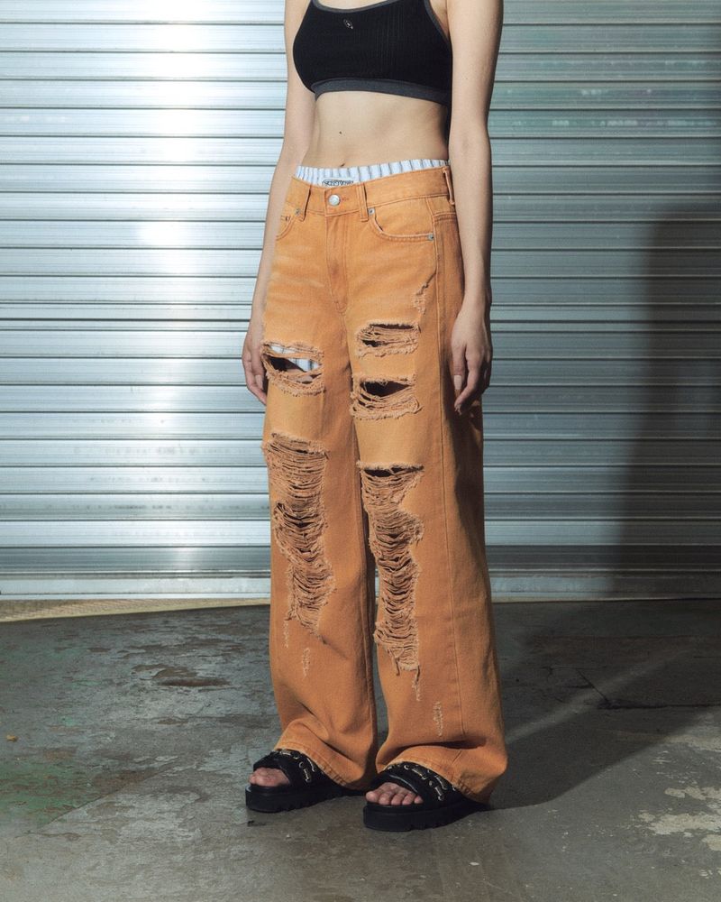 damage denim pt - orange