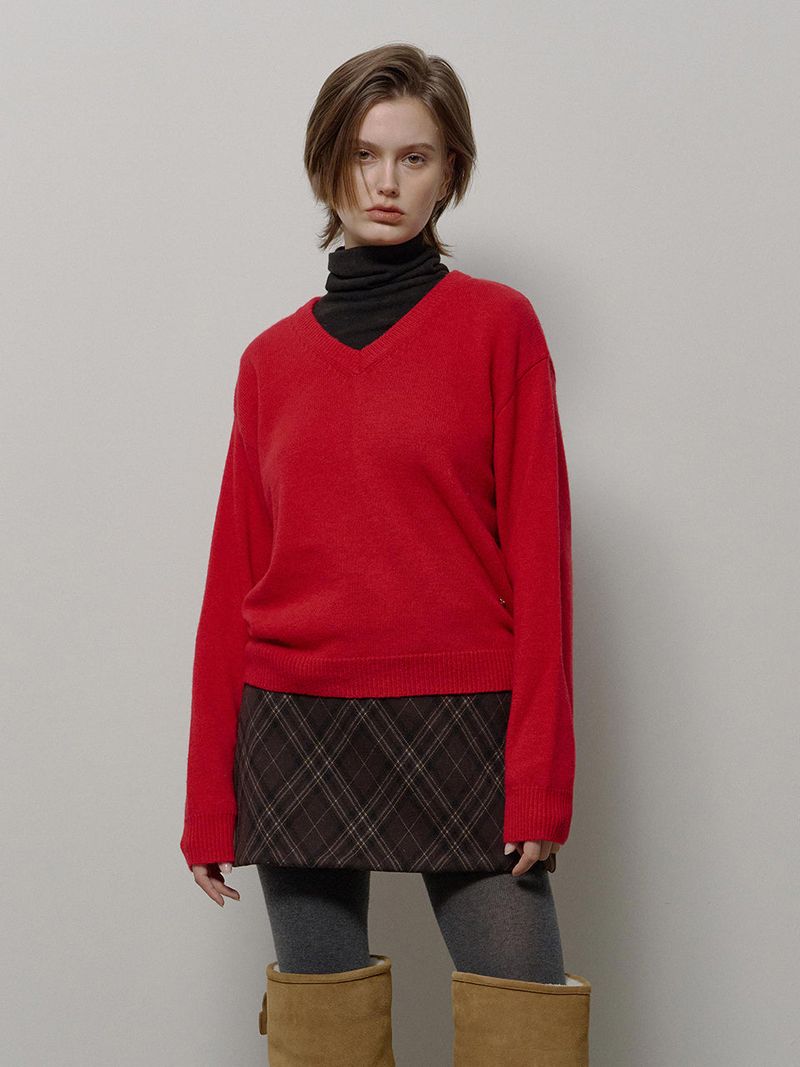 LONQUE（ロンク）の「ウールVネックニット (レッド)（トップス）」