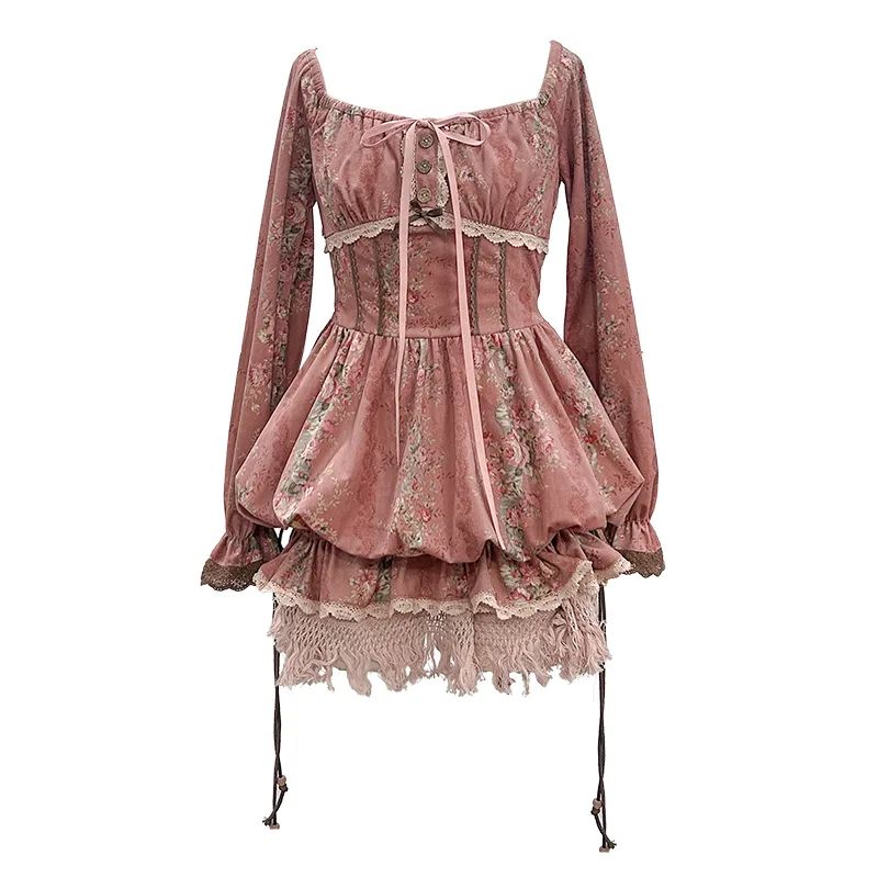 Vintage floral long-sleeve dress