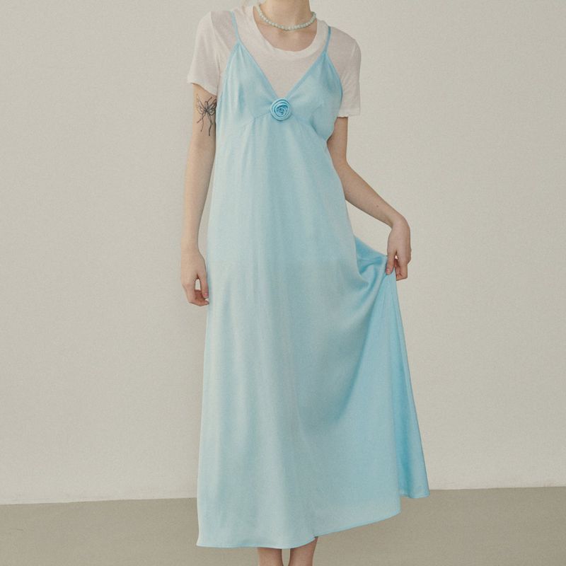 Rose Corsage Sheer Long Dress