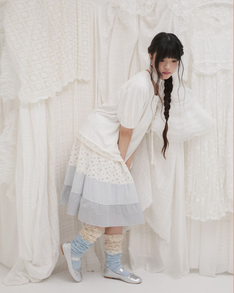 Blooming garden patchwork skirt / ivory