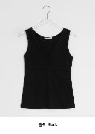 Ichi Deep V-Neck Lace Ribbed Wrap Sleeveless