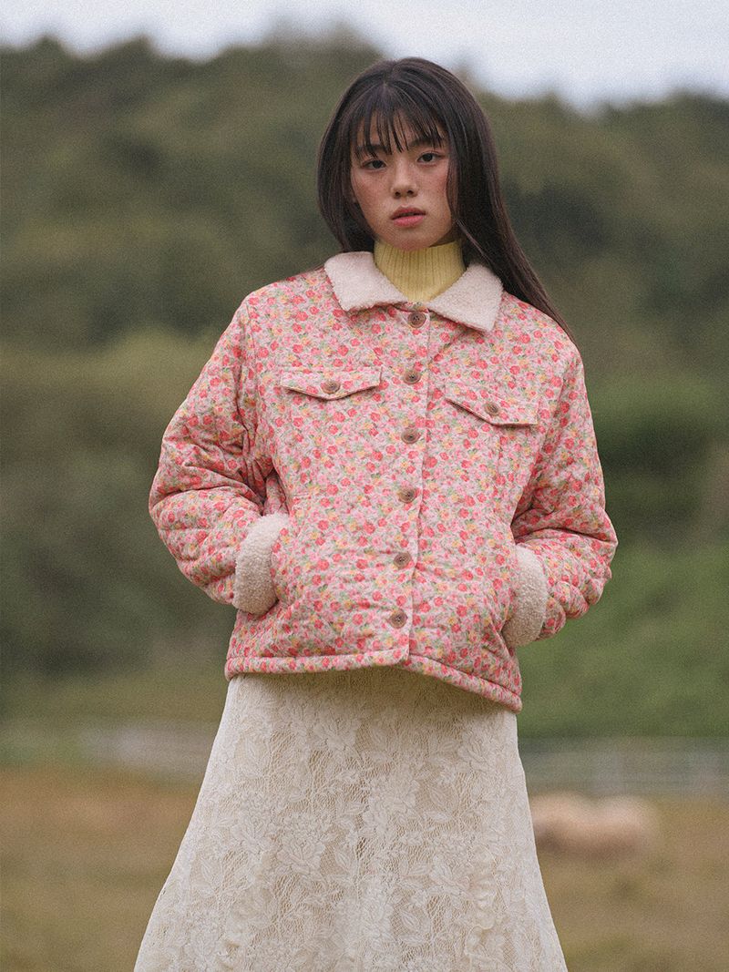 Flower Quilted Corduroy Napping Jacket (2colors)