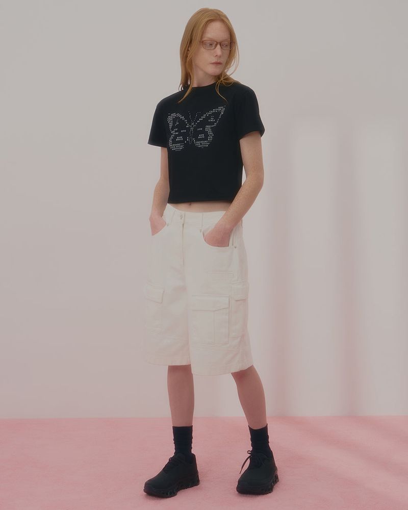 TEXT BUTTERFLY CROP TSHIRT-BLACK