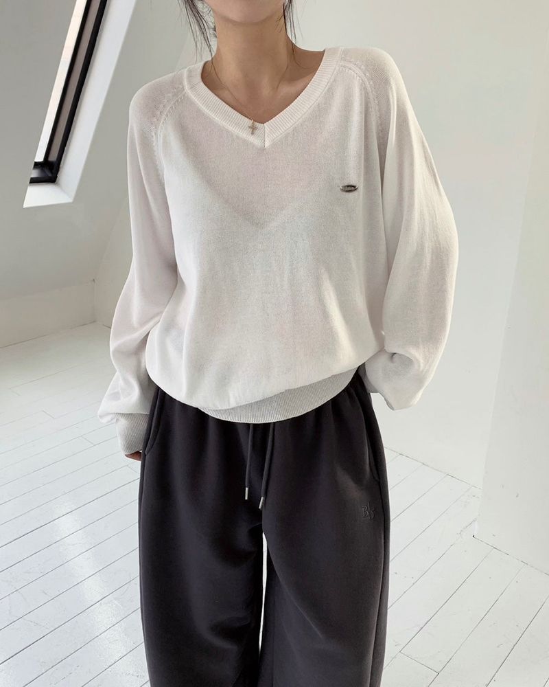 [Bellide made] シルエットサマーVネックルーズフィットニット