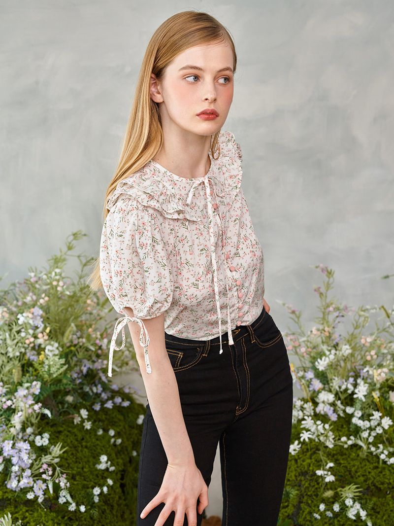 Floral Frill Pink Button Blouse