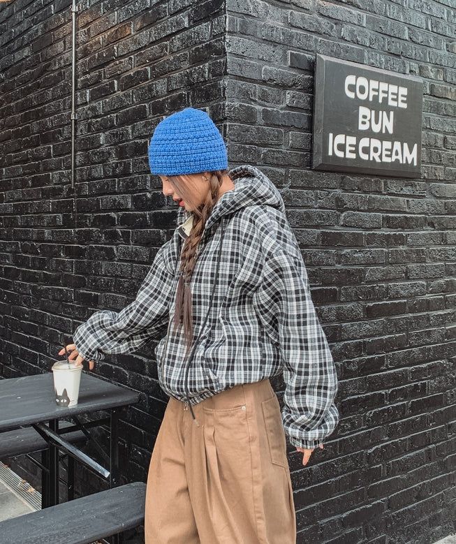 Bay Check Shearling Hooded Jumper