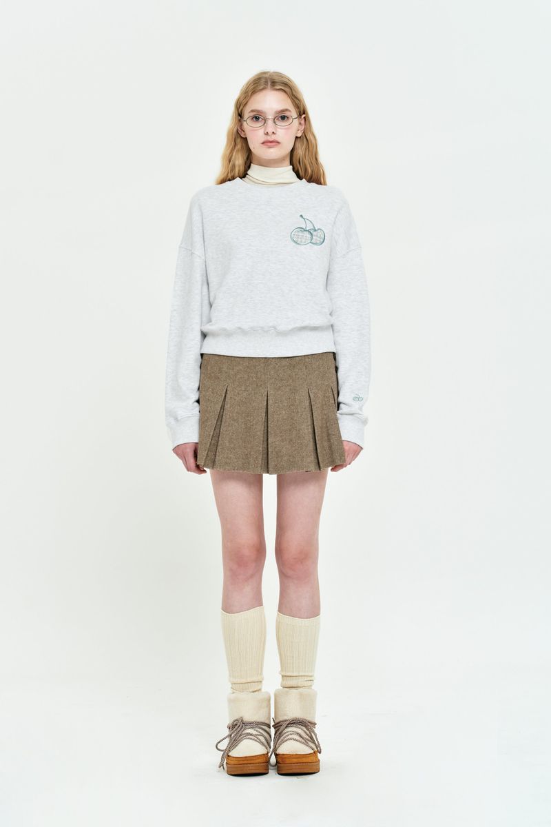 CHERRY BUTTON POINT PLEATS SKIRT[DARK BEIGE]