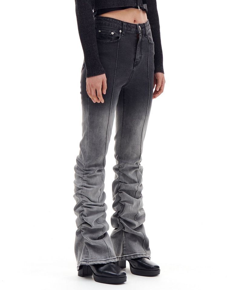 BOOTSCUT SHIRRING DENIM PANTS (BLACK)