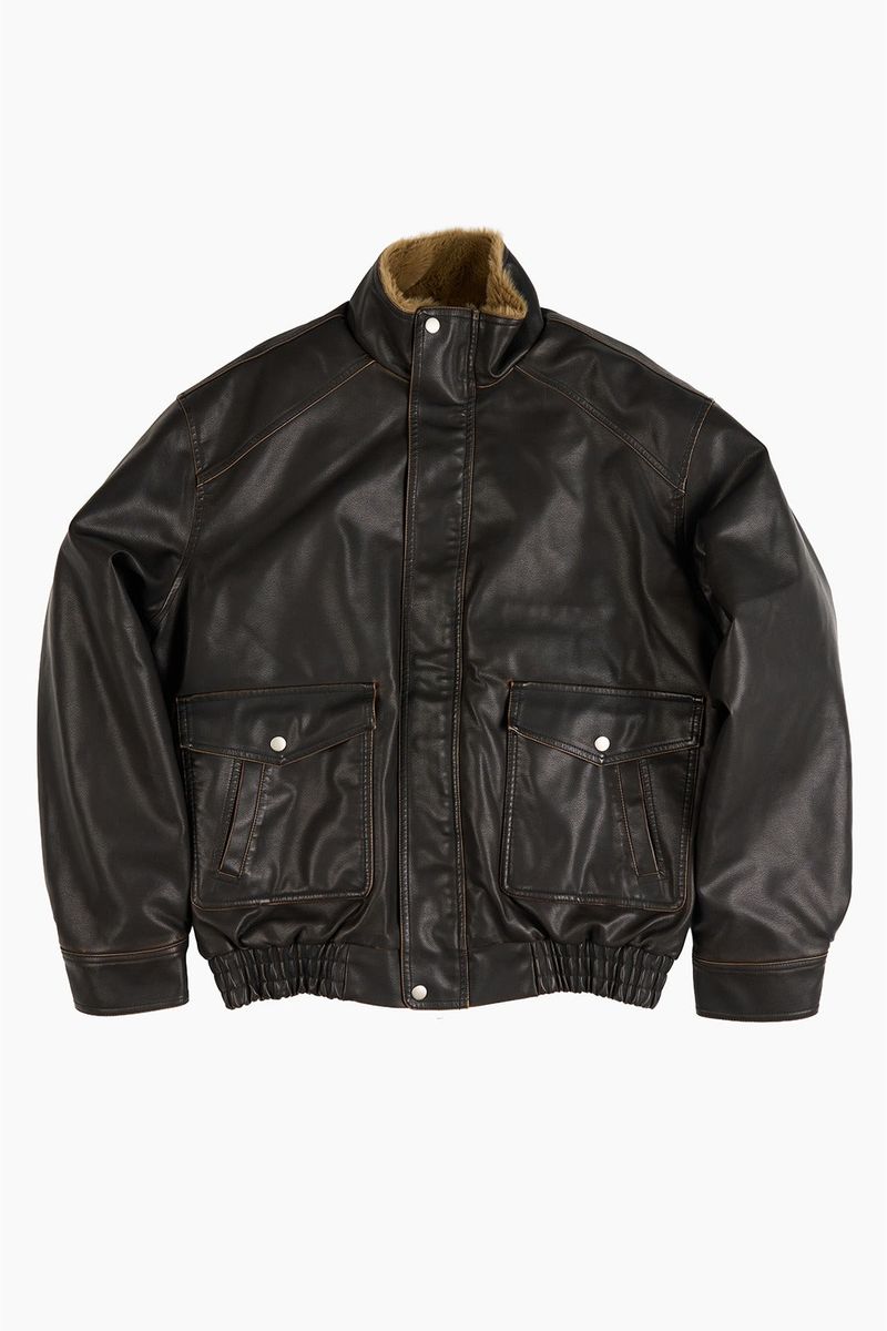 Fur lining leather blouson jumper