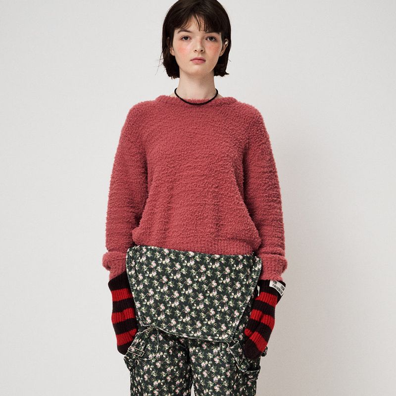 STRIPE MITTENS, RED+BROWN