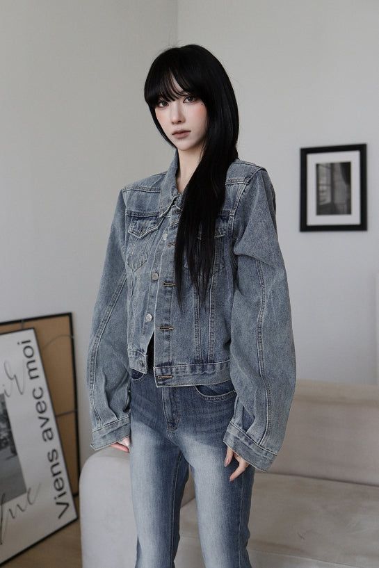 Vintage Washing Crop Denim Jacket