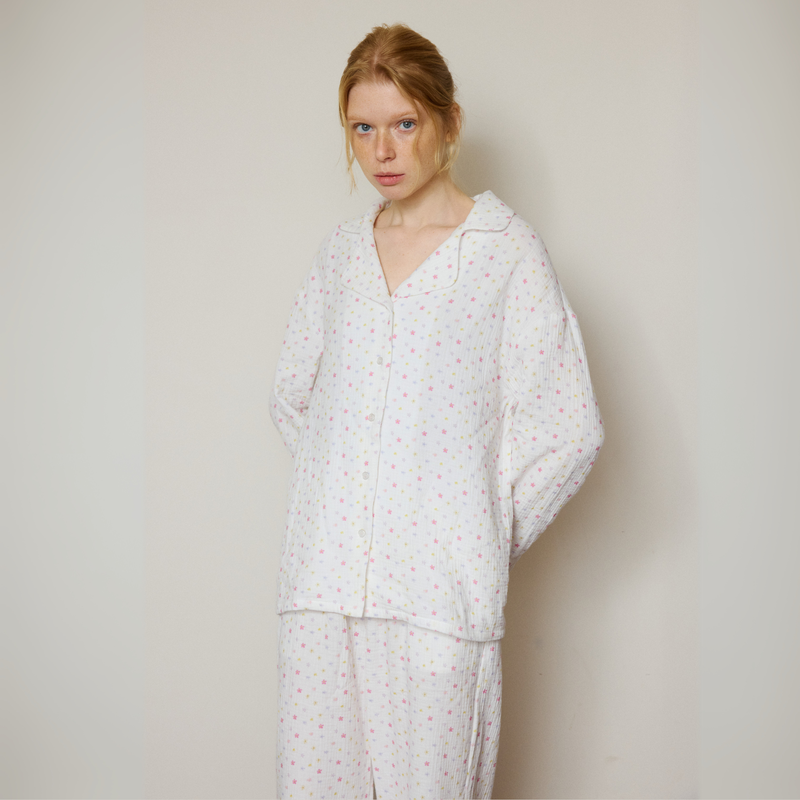 2025ss cotton double-layer yarn flower pajamas set
