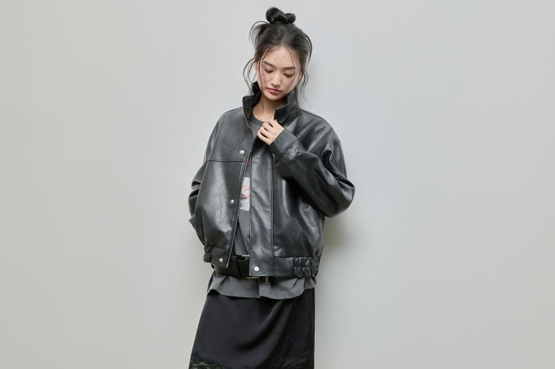 High-neck Leather Jacket_Black