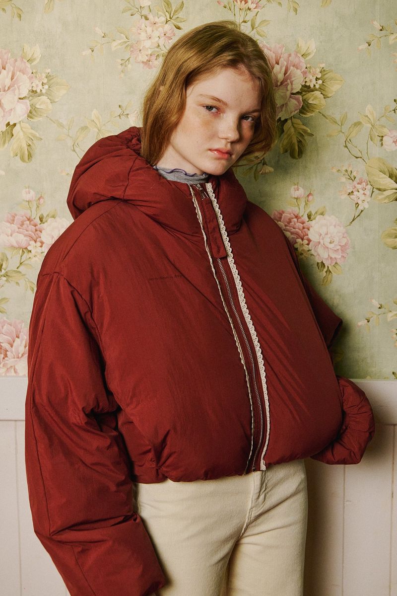 Shirring Hood Padding Jacket [Redwine]