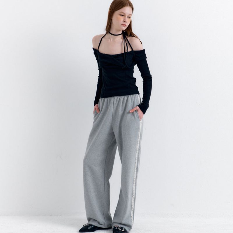 Lace Lining Track Pants_Melange Gray