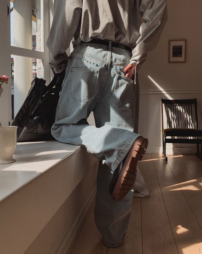 Royce Studded Denim Jacket Pants Set