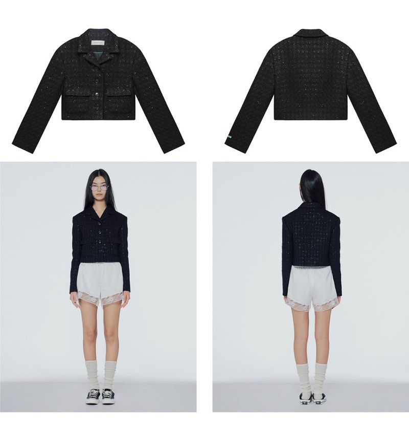 Sequinned cropped tweed jacket