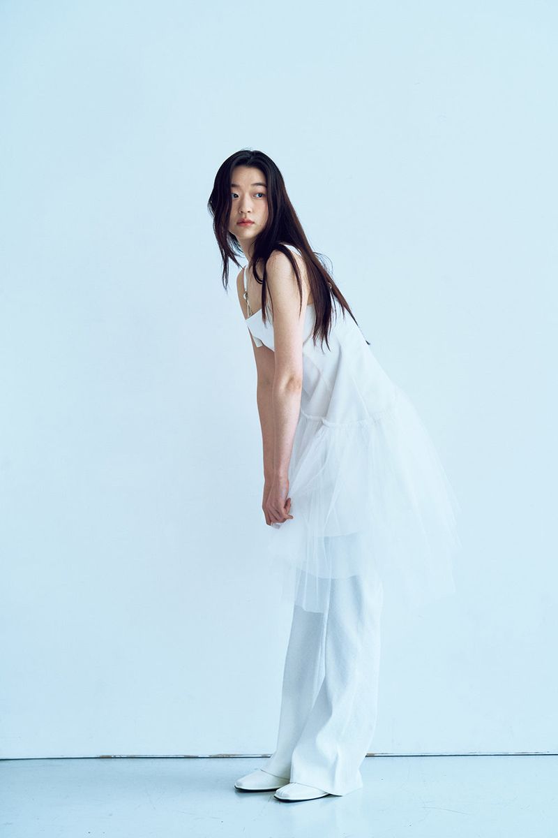 antique jacquard bootscut pants_white