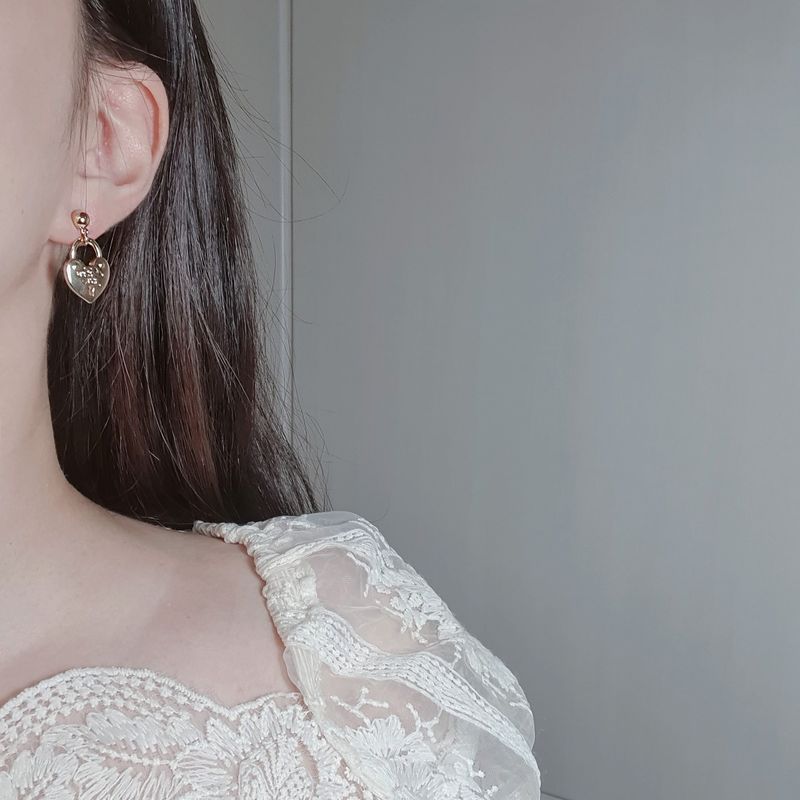 Gold Heart Key Earring