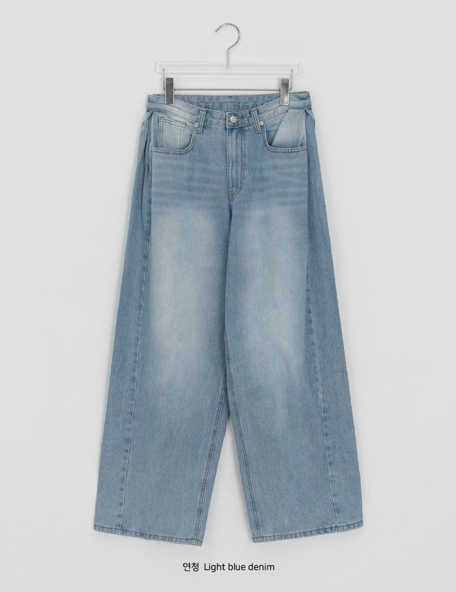 Dalt Side Pintuck Wide Denim Pants