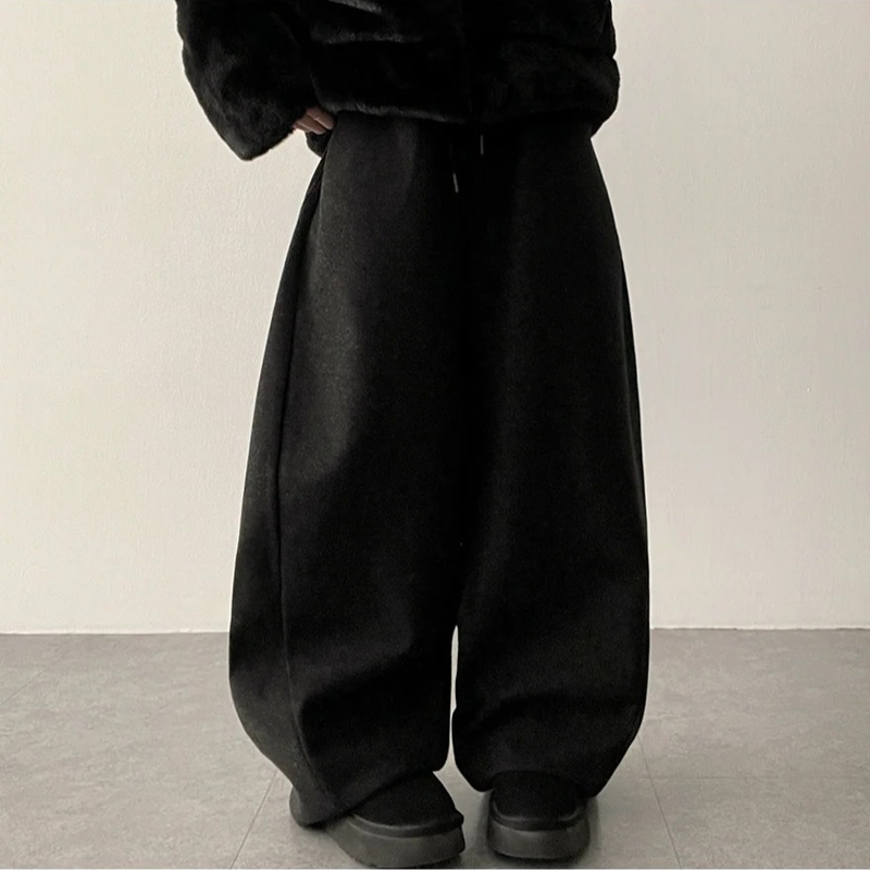 Mende Curved Incision Woolen Wide Pants