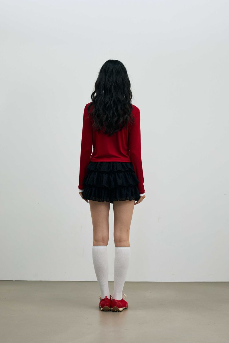 LYLA LAYERED CARDIGAN / RED-WHITE