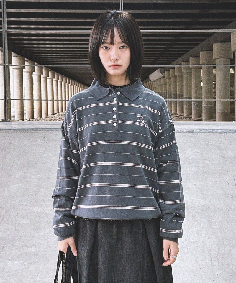 DAMISH（ダミッシュ）の「ゴシックDロゴストライプカラーニット_チャコール（トップス）」