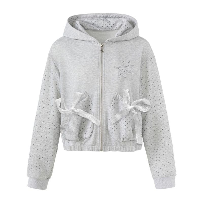 Cozy&Kitsch（コージーアンドキッチ）の「ルミ ドット レース リボン フーディー ジップアップ（ジャケット/アウター）」