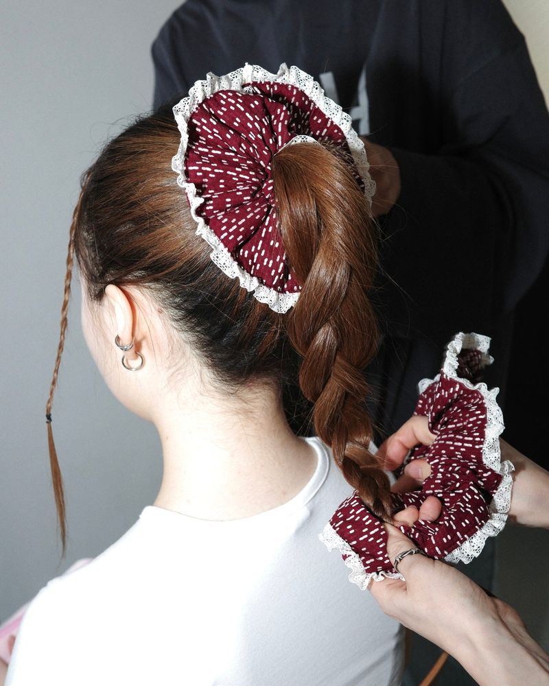 Burgundy ruffle scrunchie