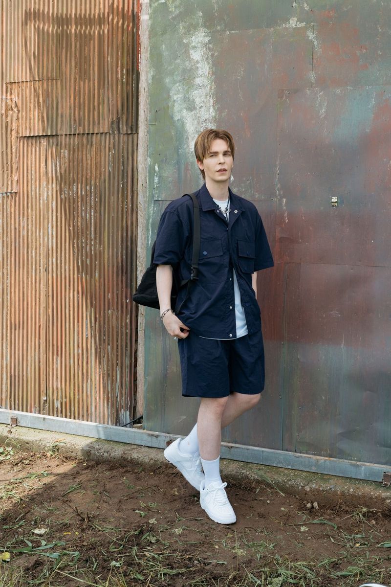 NYLON SHORT-SLEEVED SET - PANTS (NAVY)
