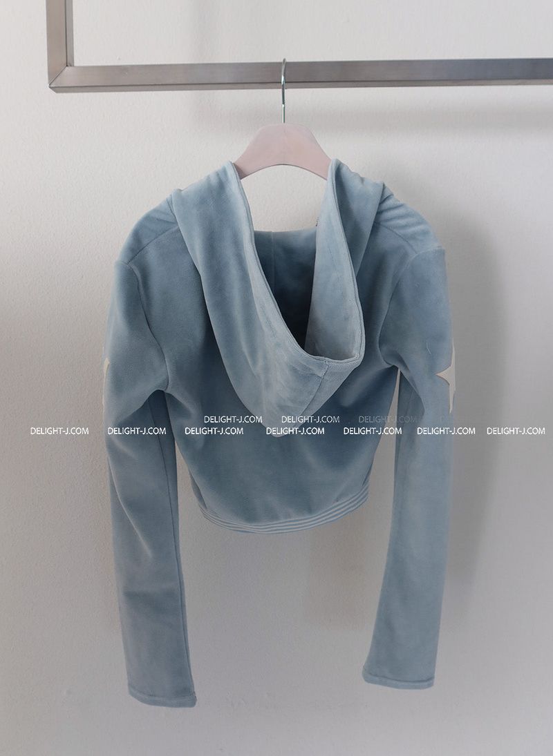 Patch Velvet Slim Hoodie Zip-Up
