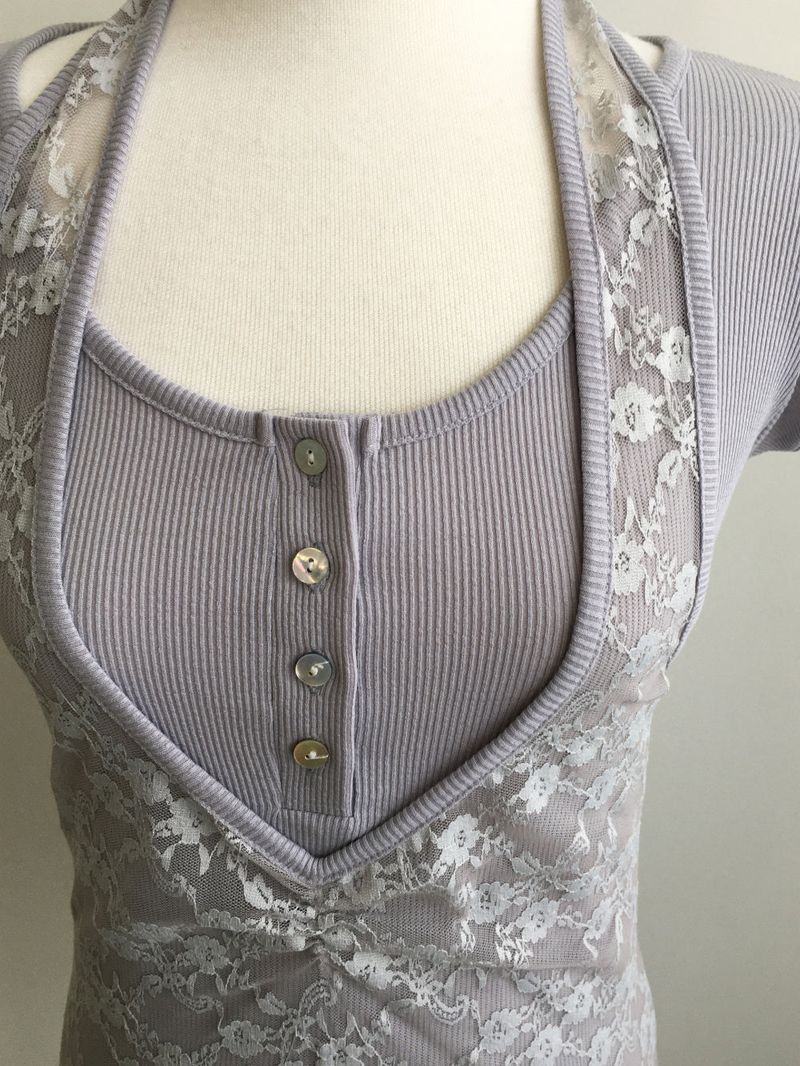 Gather lace halter T