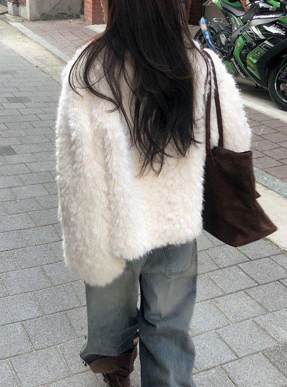 #Wish Collar Crop Fur Jacket (4color)