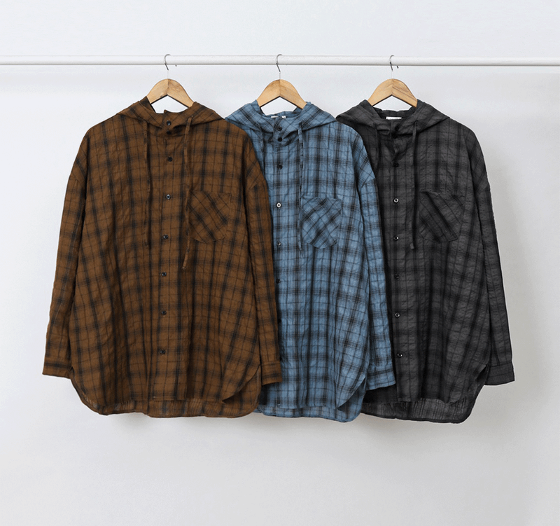 Aaron Linen Checke Hooded Shirt