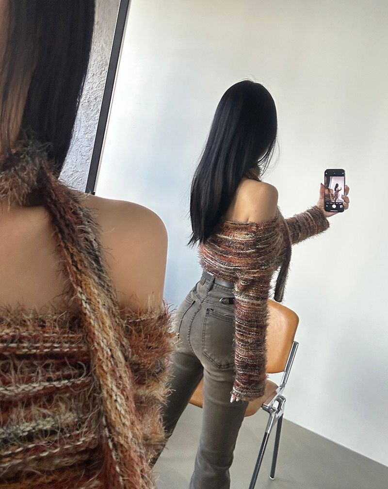 Muffler SET Off-Shoulder Mixed Knitwear
