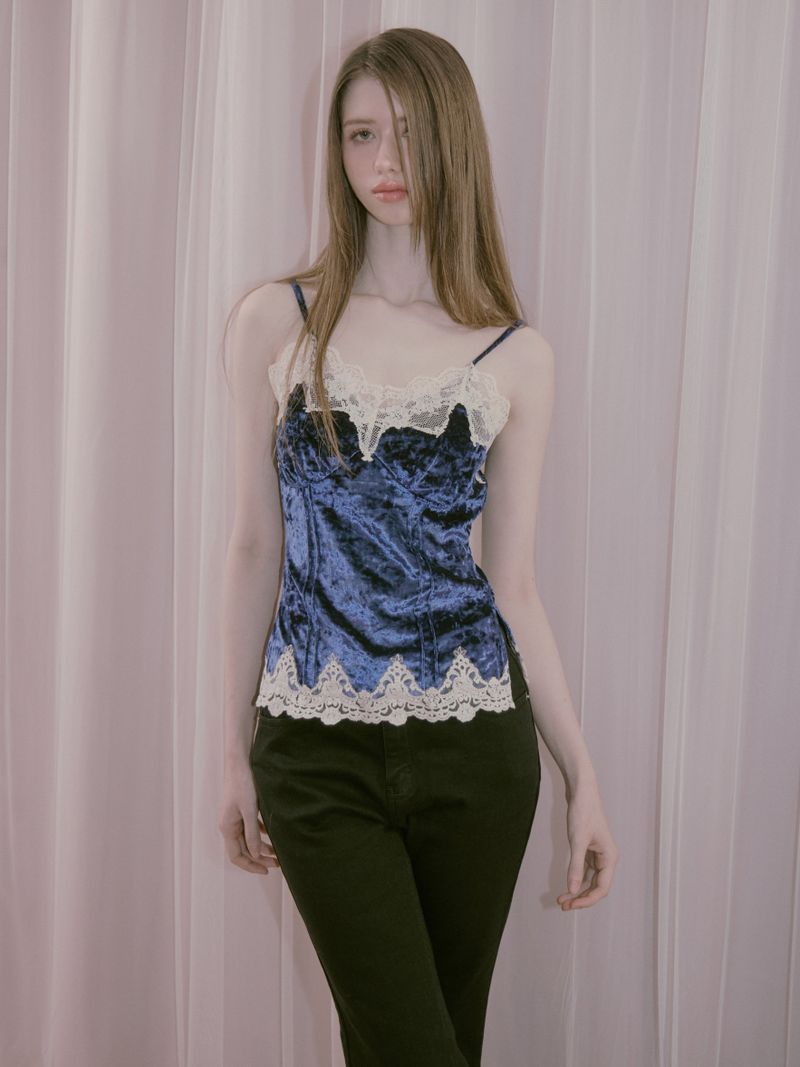  Velvet Lace Sleeveless Blue